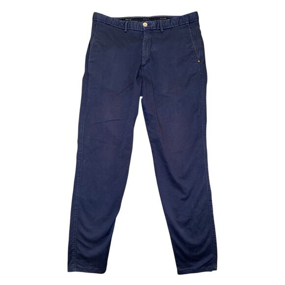 Massimo Dutti Men’s US 31 Navy Blue Slim Fit Khaki Chino Trousers Work Casual - Picture 4 of 11